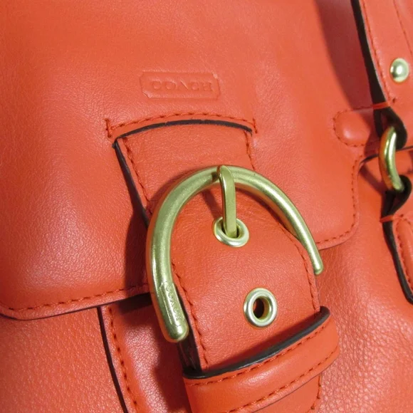 COACH Campbell Eva Orange Leather Large Flap Shoulder Bag Purse Dust Bag - Picture 4 of 15
